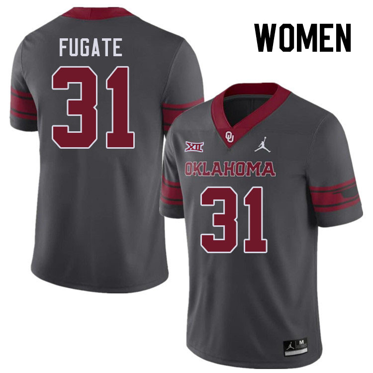 Women #31 Cale Fugate Oklahoma Sooners College Football Jerseys Stitched Sale-Charcoal